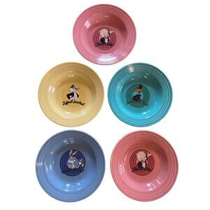 5 Vintage 1994 Warner Brothers Looney Tunes Fiesta Flat Rim Soup Bowls